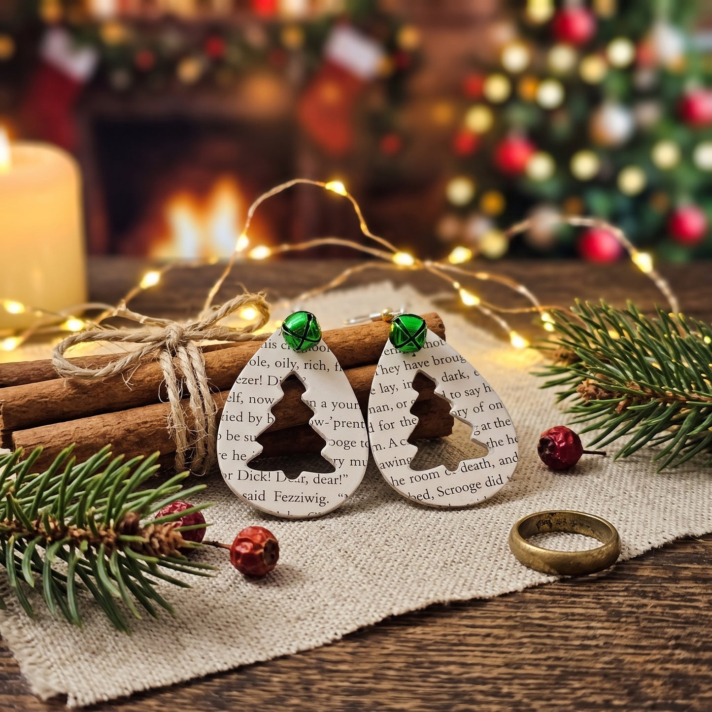 Book Page Christmas Tree Earrings – A Christmas Carol