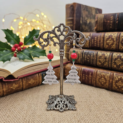 Earrings displayed on a stand