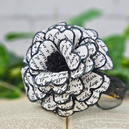 close up artisan made flower for book lovers, Made from Edgar Allan Poe's poem The Raven