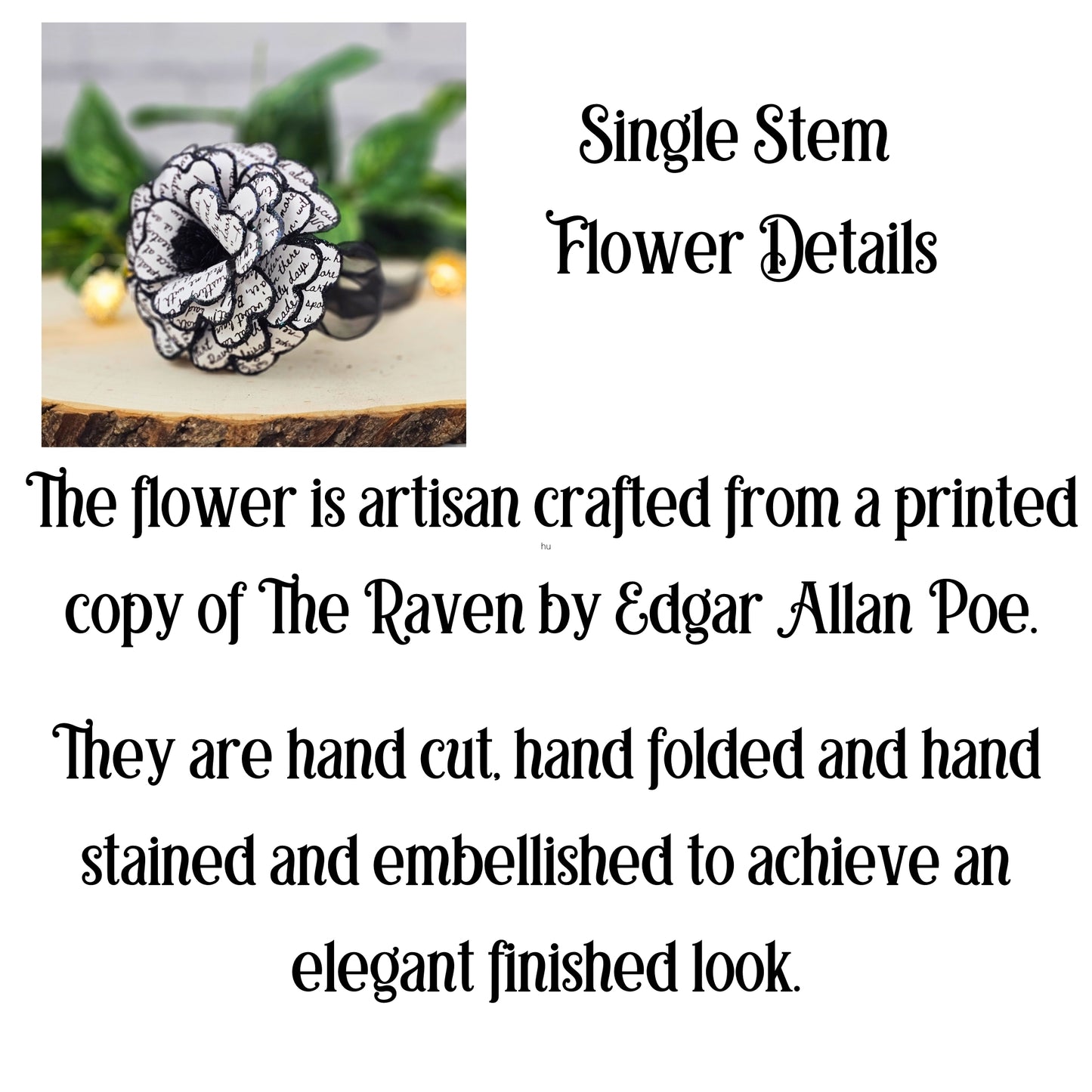 Edgar Allan Poe literary rose 4-inch bloom with wrapped wire stem