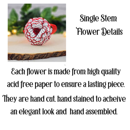 Details for handmade personalized paper rose - custom song lyrics on red petals