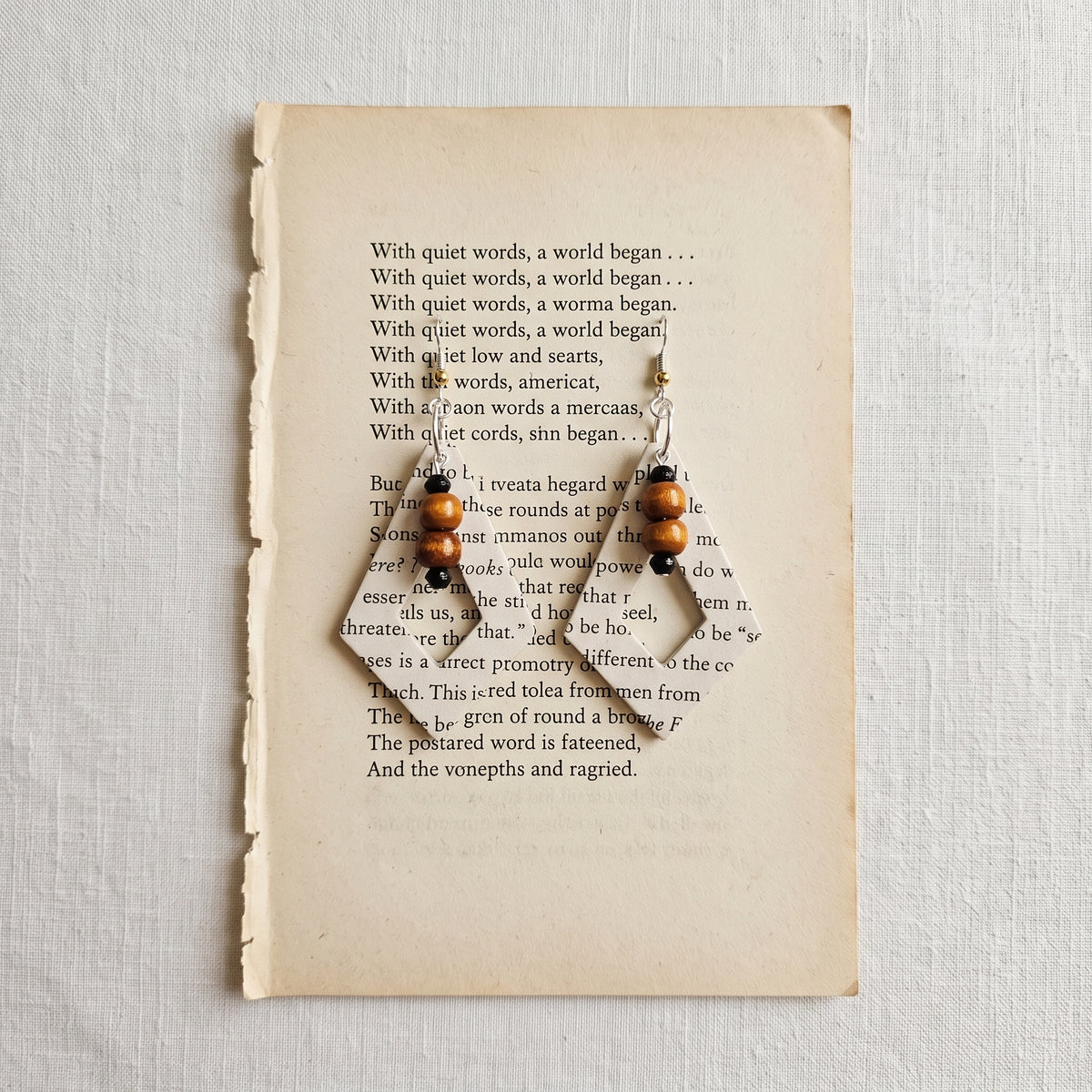 upcycled book page earrings

