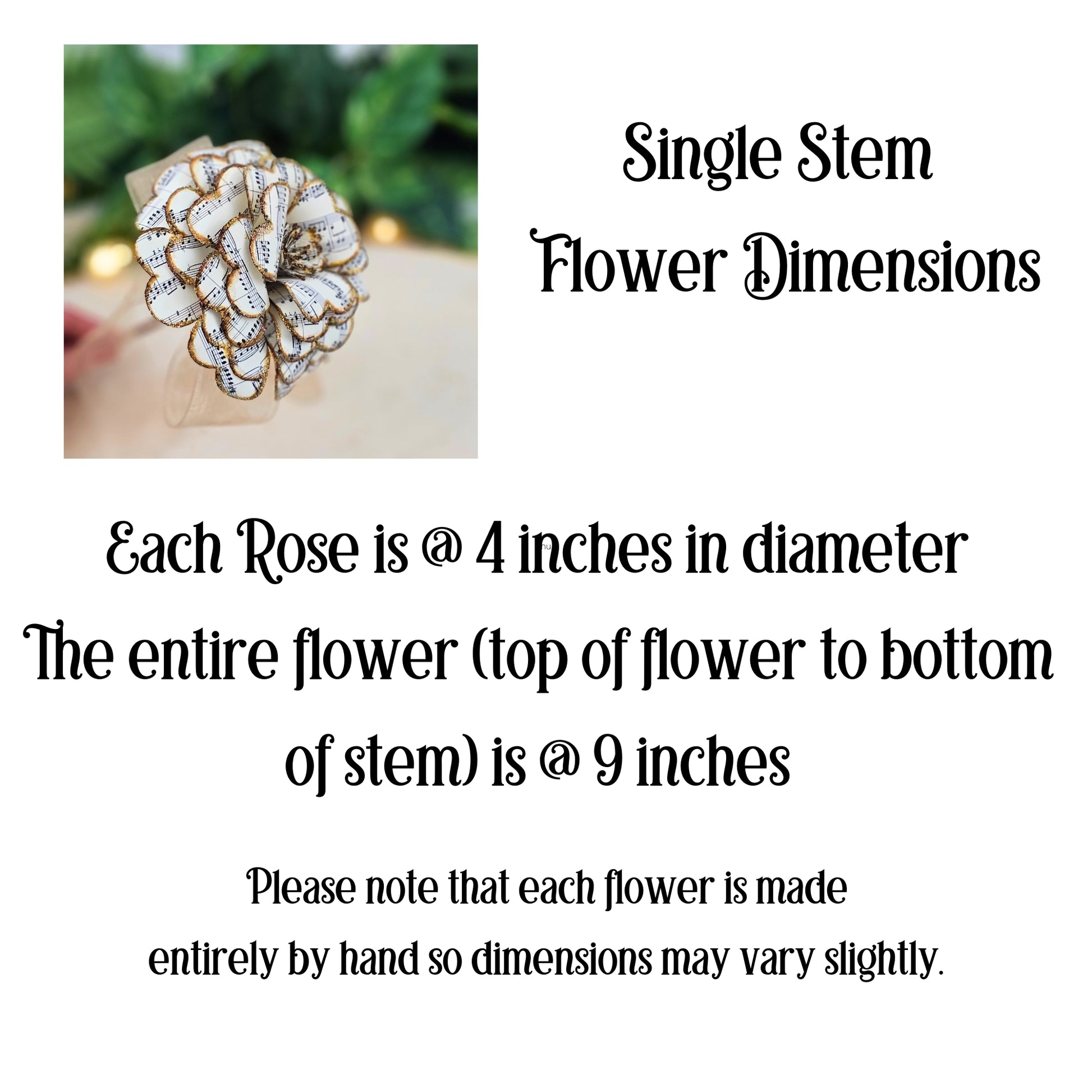 Sheet music paper rose 4-inch bloom with wrapped wire stem