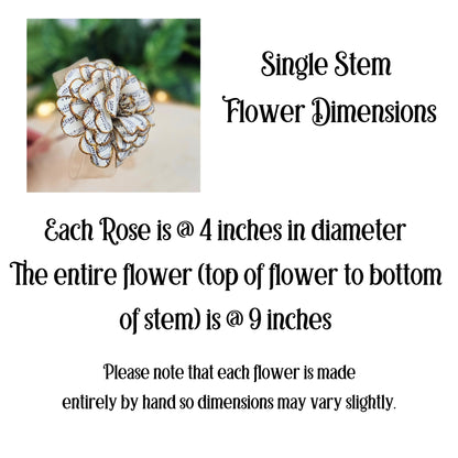 Sheet music paper rose 4-inch bloom with wrapped wire stem