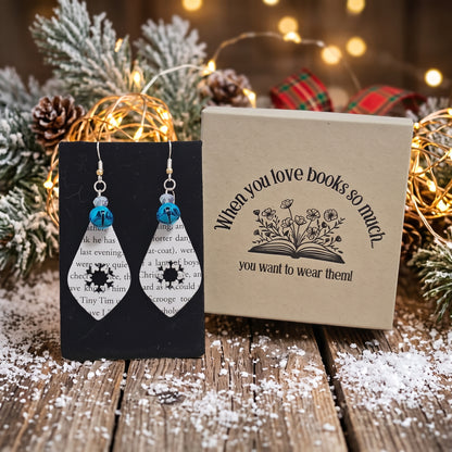Book Page Snowflake Teardrop Earrings – A Christmas Carol