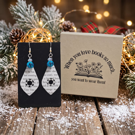 Book Page Snowflake Teardrop Earrings – A Christmas Carol