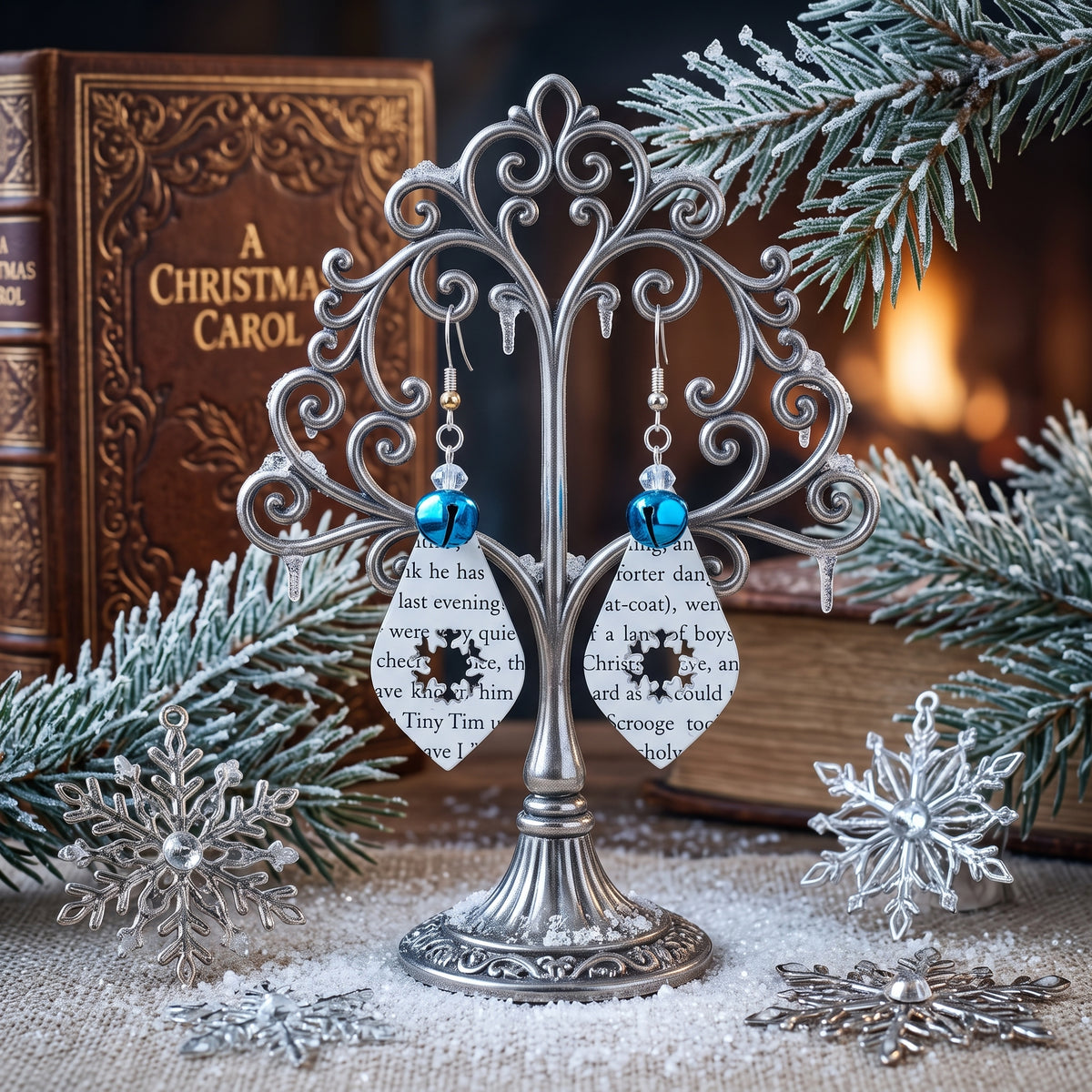 Book Page Snowflake Teardrop Earrings – A Christmas Carol