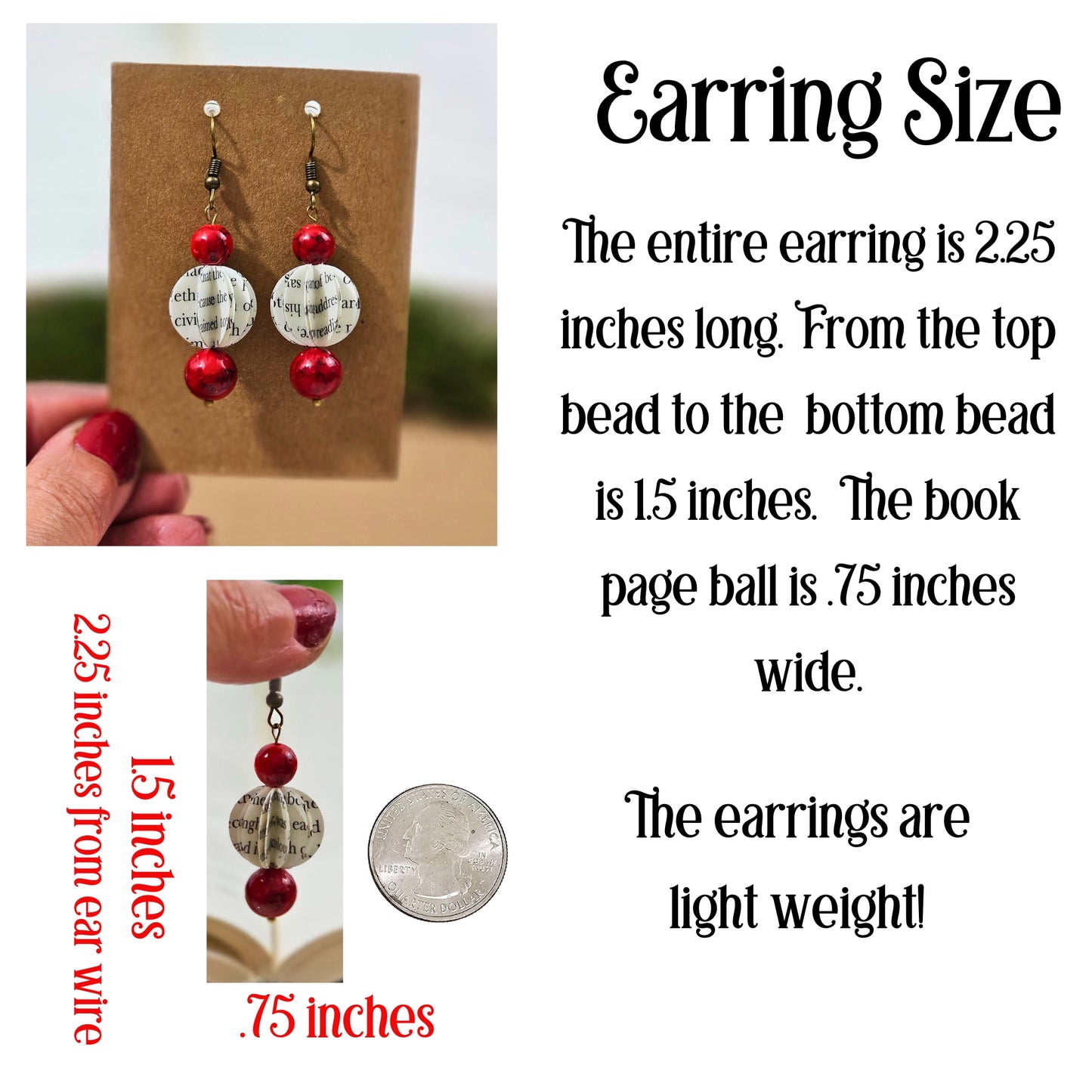 Red Turquoise Book Page Earrings