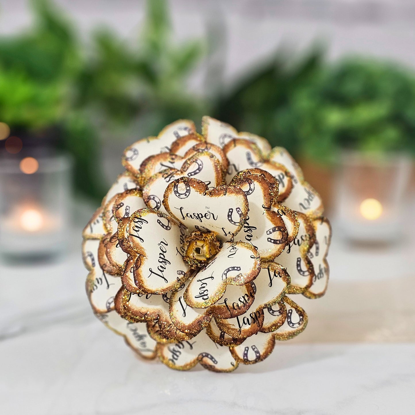 Rustic paper rose memorial flower for loss of beloved horse - handcrafted keepsake