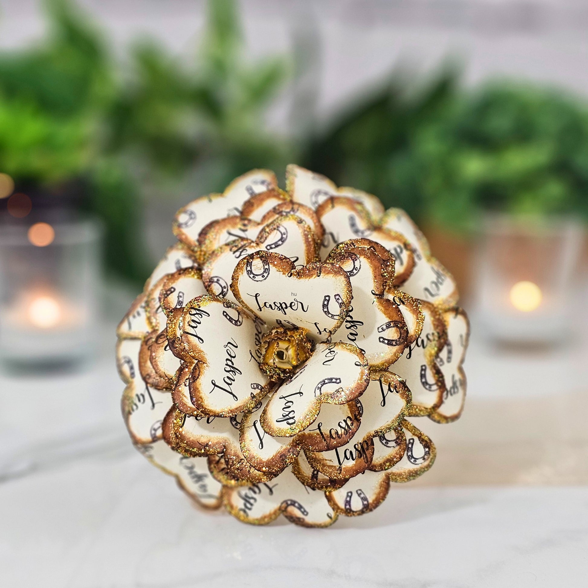Rustic paper rose memorial flower for loss of beloved horse - handcrafted keepsake