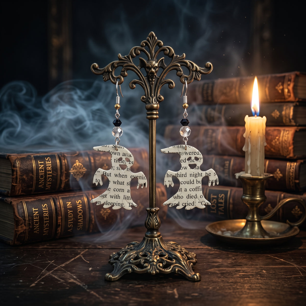 Ghost Book Page Earrings | Halloween Literary Jewelry for Book Lovers