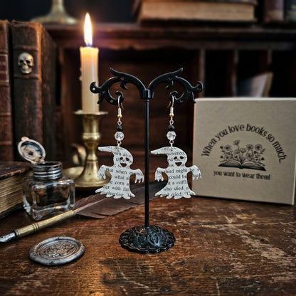 Ghost Book Page Earrings | Halloween Literary Jewelry for Book Lovers
