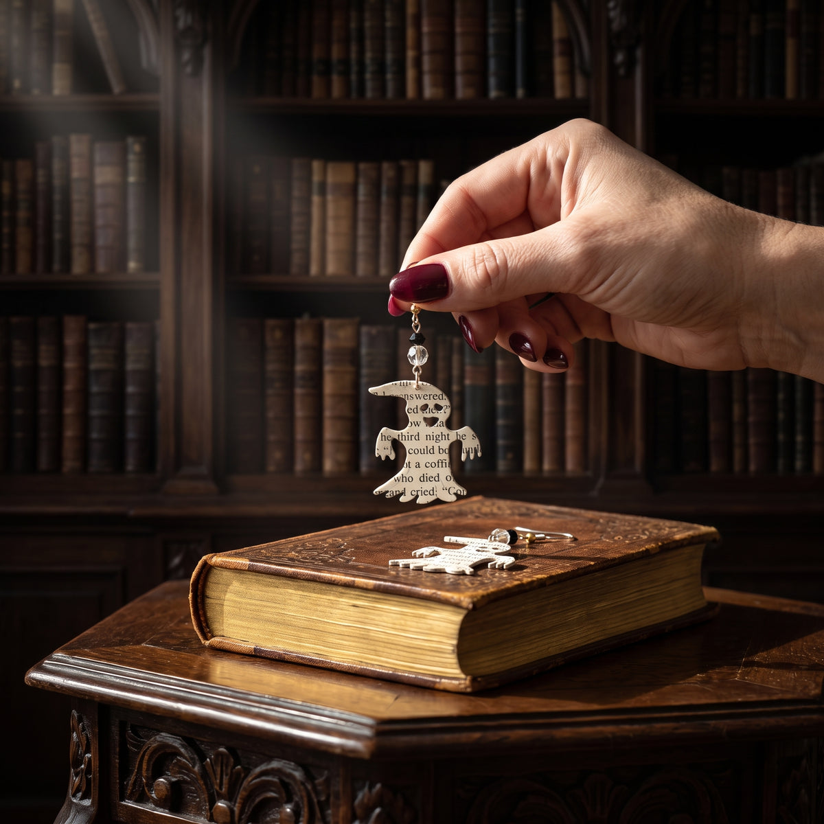 Ghost Book Page Earrings | Halloween Literary Jewelry for Book Lovers