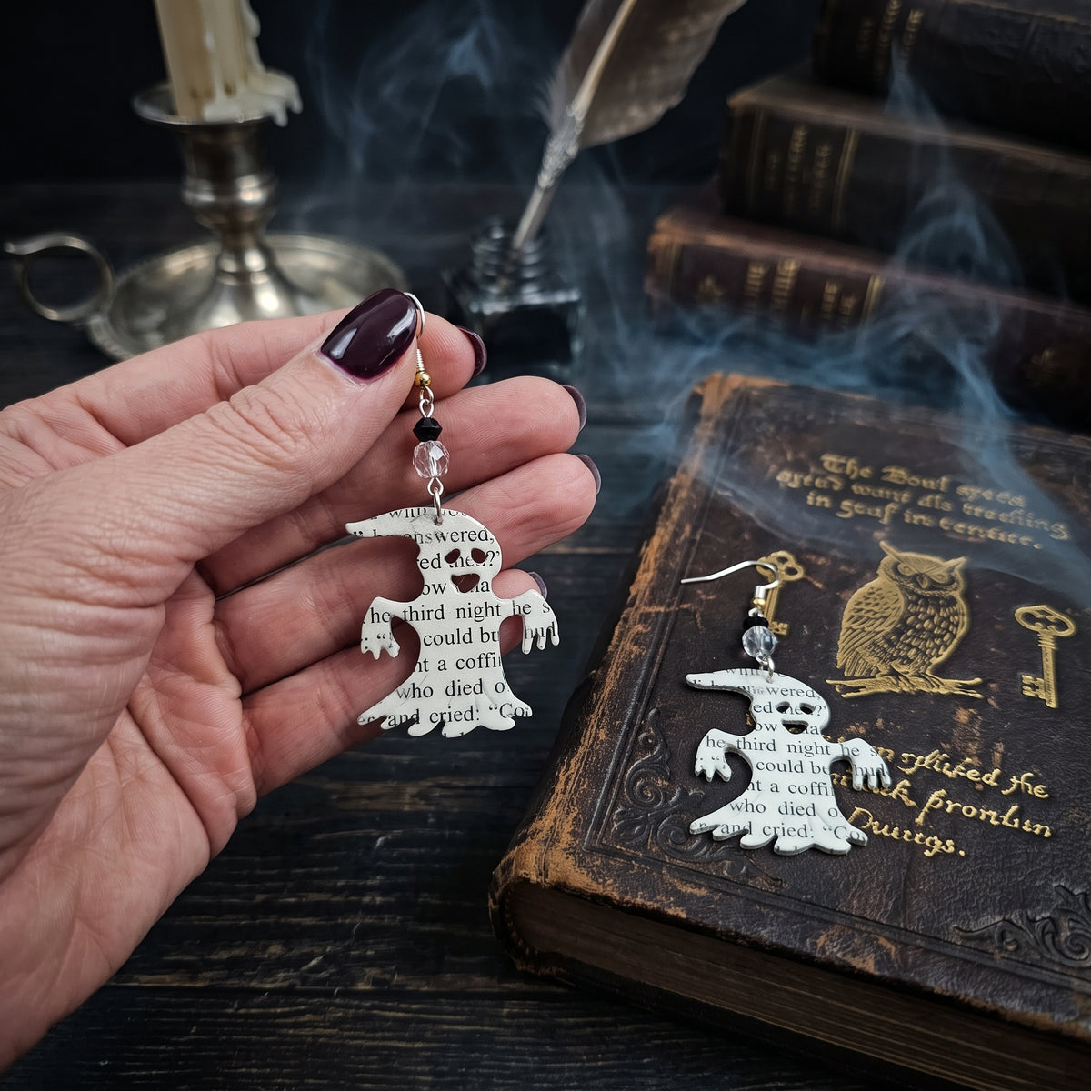 Ghost Book Page Earrings | Halloween Literary Jewelry for Book Lovers