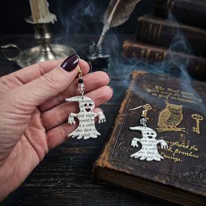 Ghost Book Page Earrings | Halloween Literary Jewelry for Book Lovers