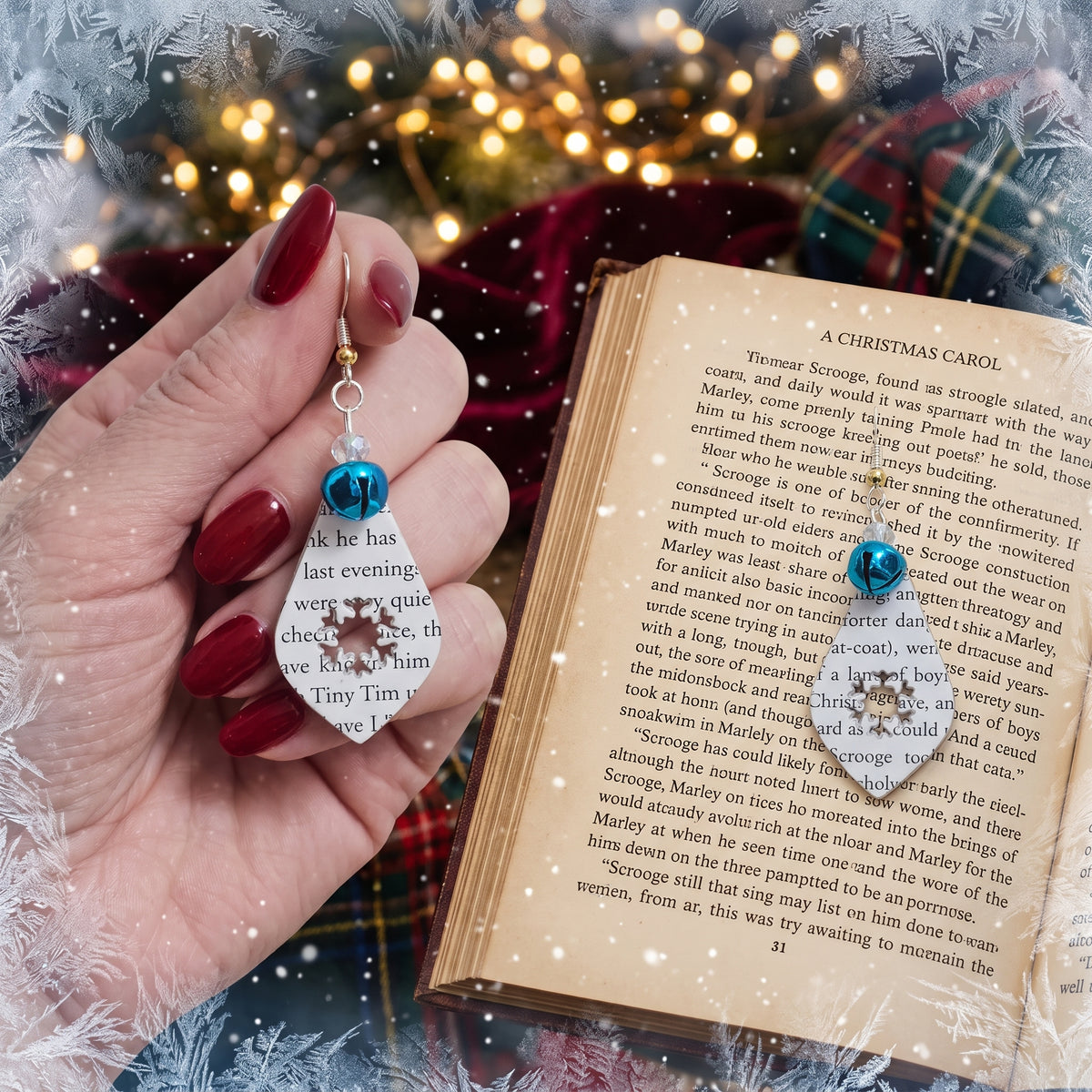 Book Page Snowflake Teardrop Earrings – A Christmas Carol