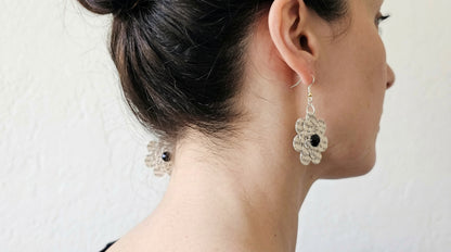 Black Flower Book Page Earrings | Literary Dangle Earrings for Book Lovers