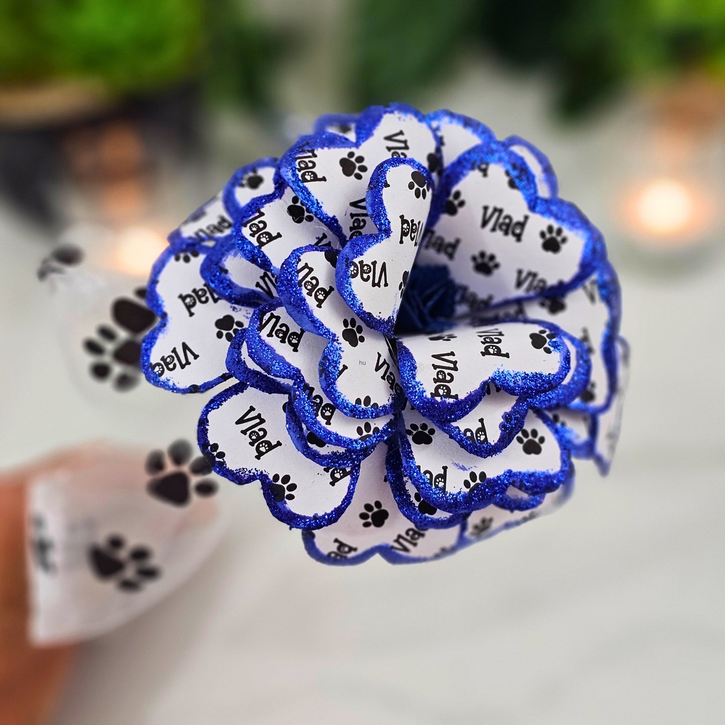 Blue Personalized Pet Memorial Paper Flower