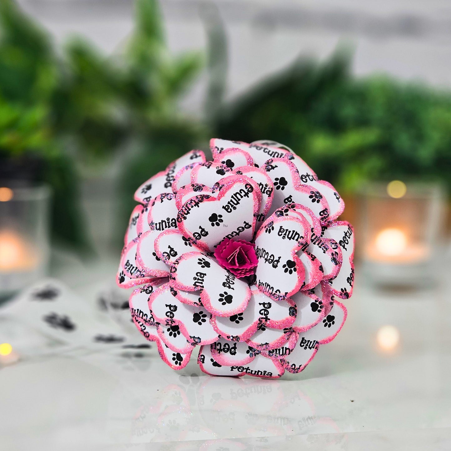 Pink personalized pet memorial paper rose - handmade sympathy gift for dog or cat loss