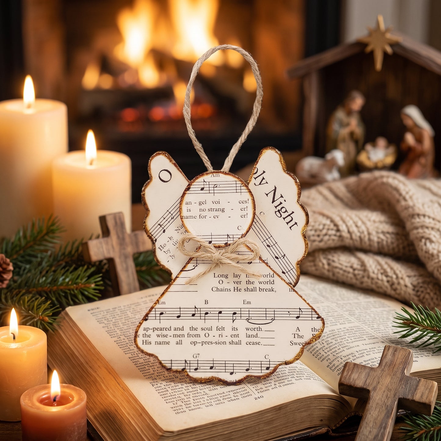 O Holy Night Paper Angel Ornament | Handmade Hymn Page Keepsake