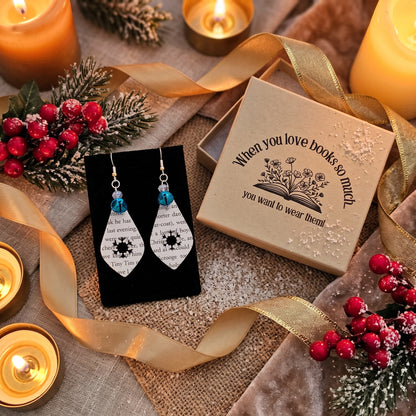 Book Page Snowflake Teardrop Earrings – A Christmas Carol
