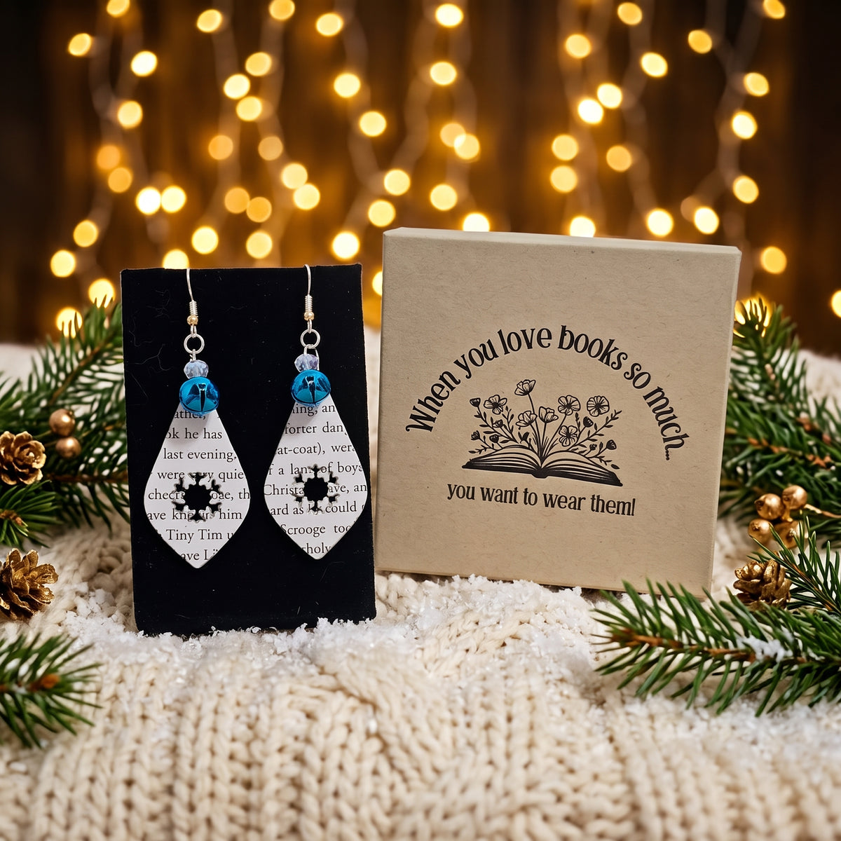 Book Page Snowflake Teardrop Earrings – A Christmas Carol