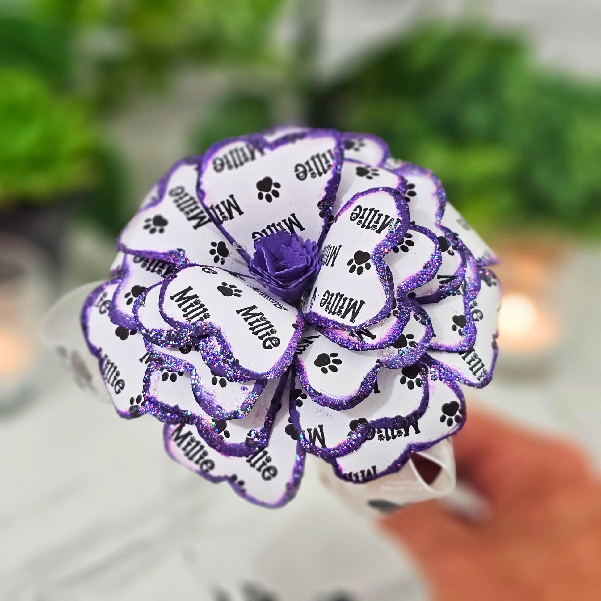 Blue personalized pet memorial paper rose - handmade keepsake for pet loss
