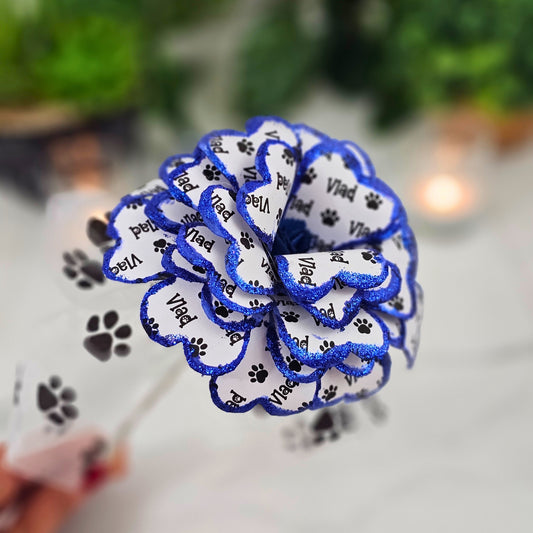 Blue Personalized Pet Memorial Paper Flower - handmade sympathy gift for loss of dog or cat
