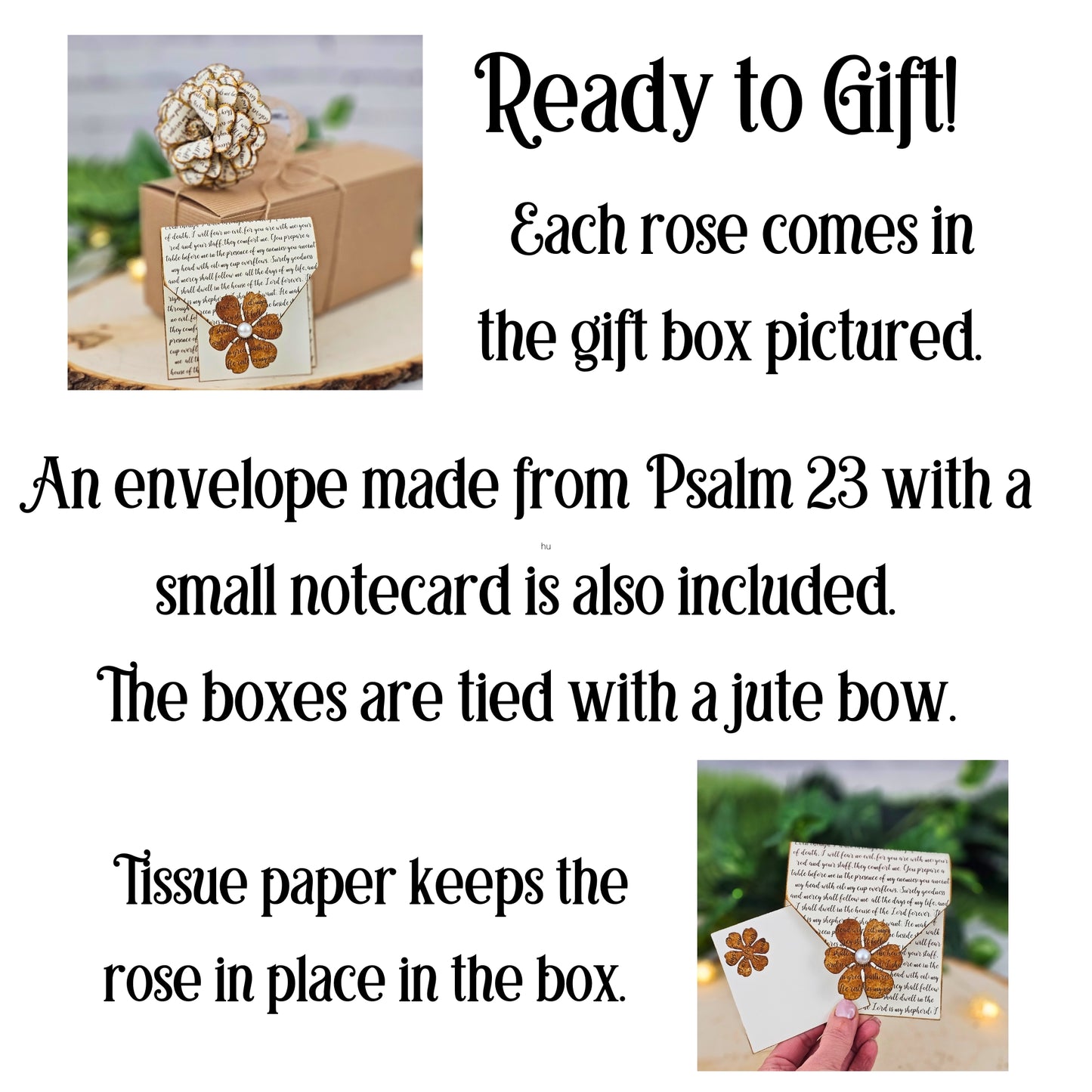 Ready to gift Psalm 23 paper rose in presentation box - Christian sympathy gift