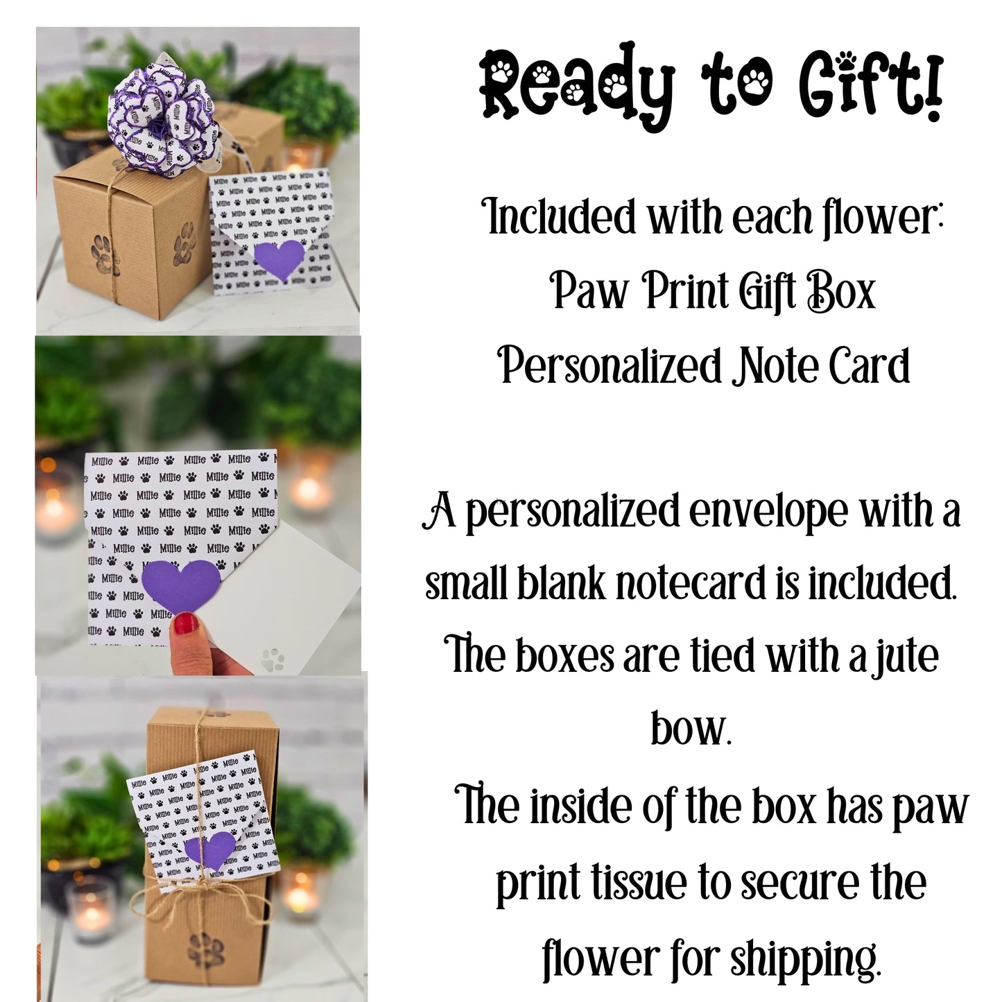 Paw print personalized paper flower for dog or cat condolence gift