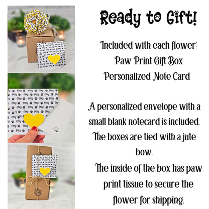 each personalized flower comes with a gift box and small note card