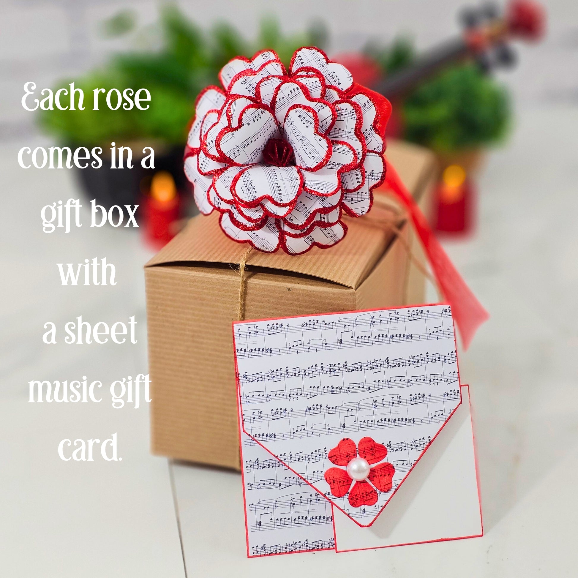 Each rose comes in a gift box with a cooridnatin gift card