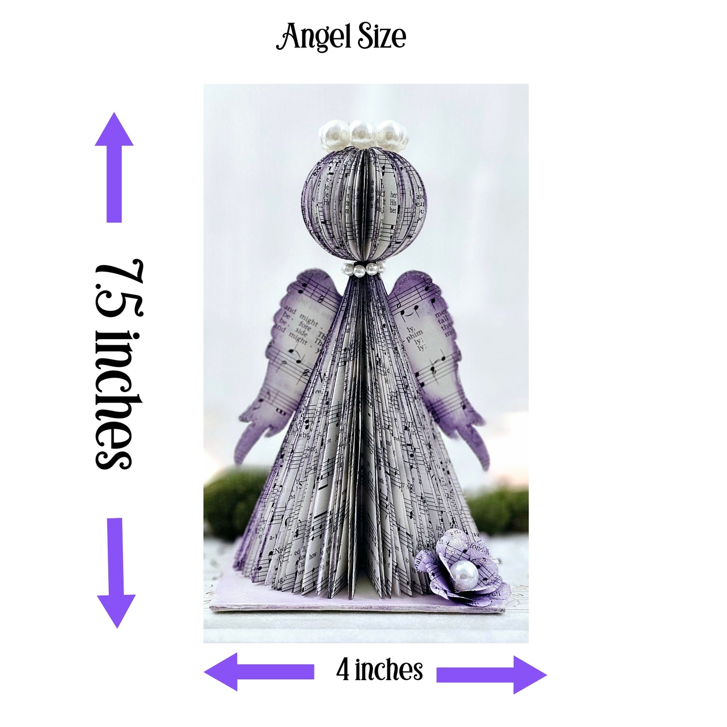 the angel is 7.5 inches tall by 4.5 inches wide