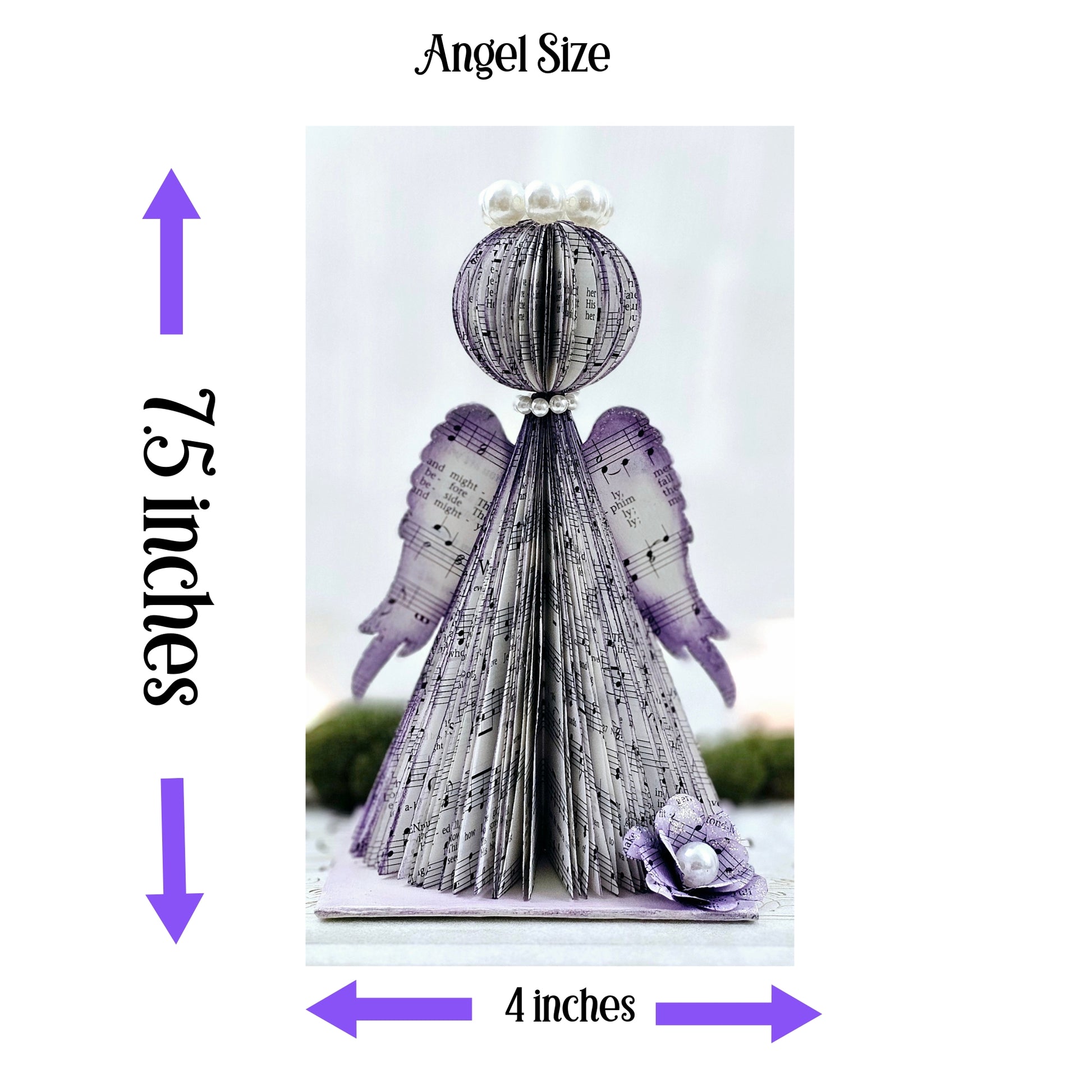 the angel is 7.5 inches tall by 4.5 inches wide