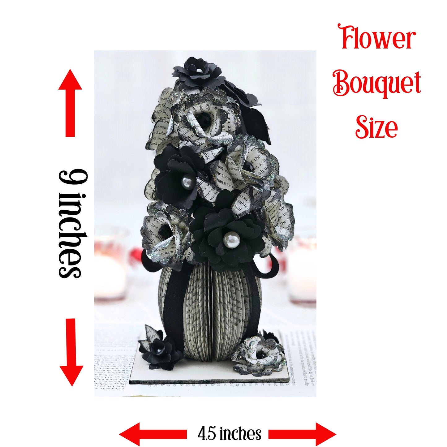 9 inches tall by 4 inches wide, the base is 4.5 inches wide