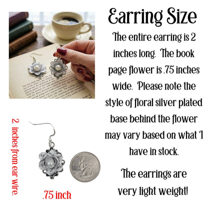 Floral Book Page Earrings | Literary Dangle Earrings for Book Lovers