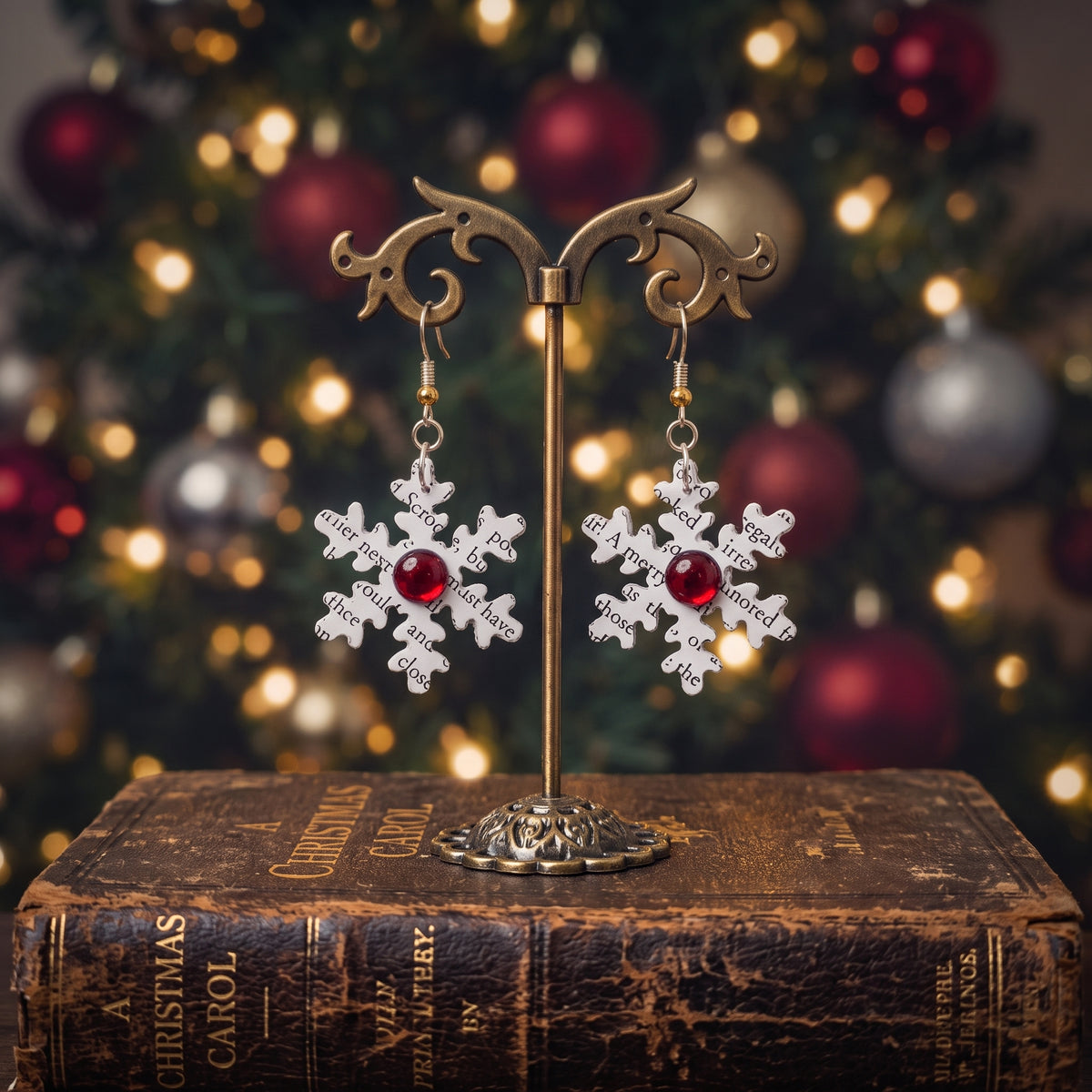 A Christmas Carol Snowflake Earrings | Book Page Jewelry | Literary Christmas Gift