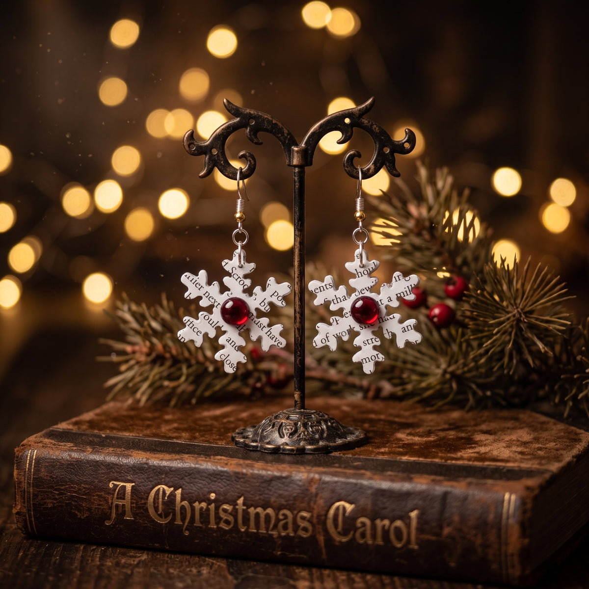A Christmas Carol Snowflake Earrings | Book Page Jewelry | Literary Christmas Gift
