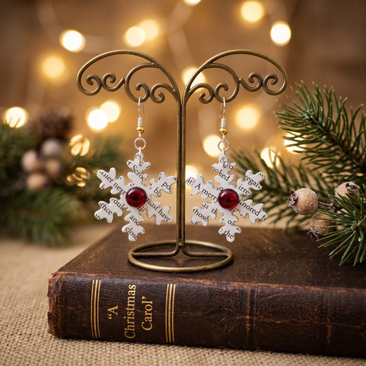 A Christmas Carol Snowflake Earrings | Book Page Jewelry | Literary Christmas Gift