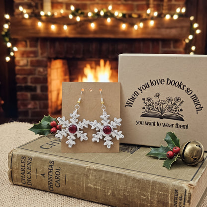 A Christmas Carol Snowflake Earrings | Book Page Jewelry | Literary Christmas Gift