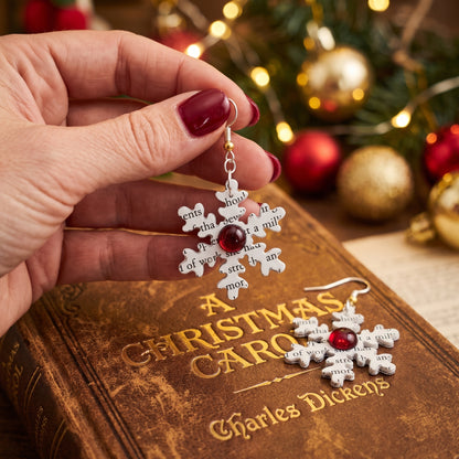A Christmas Carol Snowflake Earrings | Book Page Jewelry | Literary Christmas Gift
