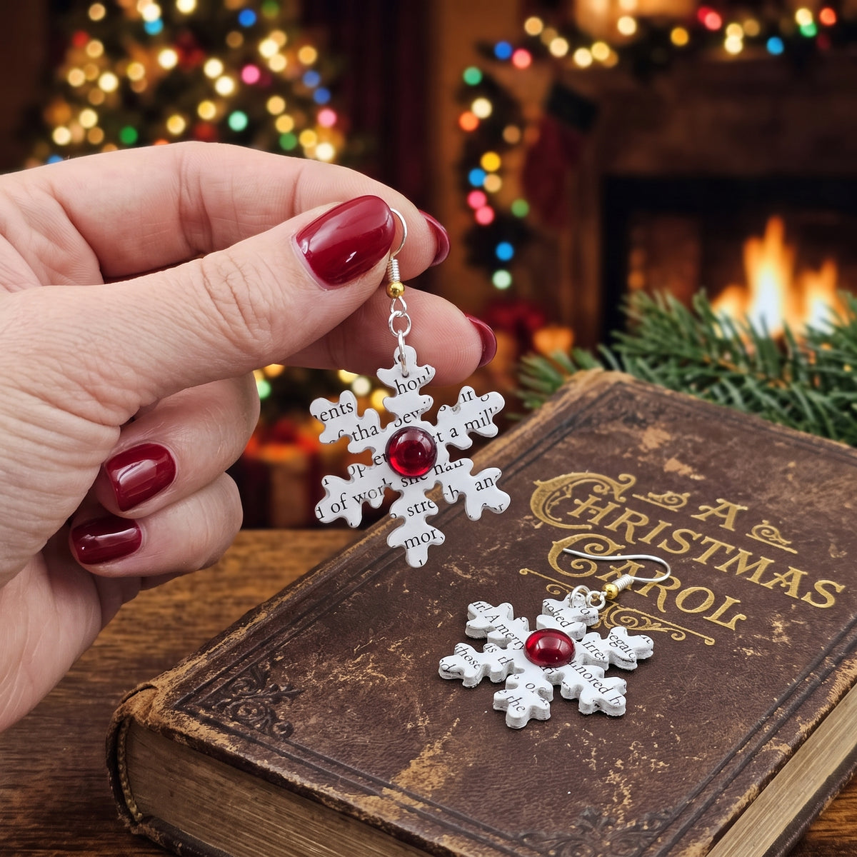 A Christmas Carol Snowflake Earrings | Book Page Jewelry | Literary Christmas Gift