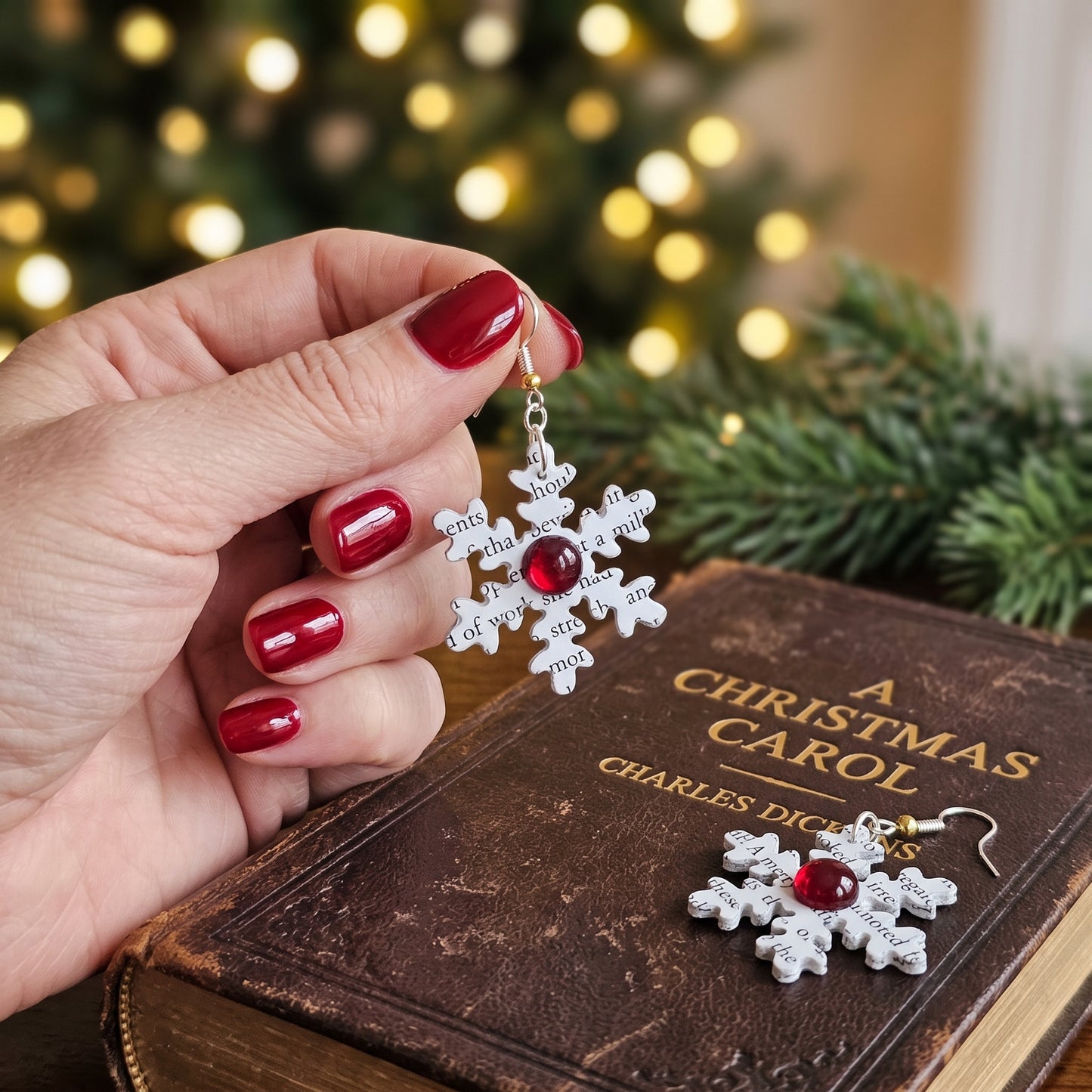 A Christmas Carol Snowflake Earrings | Book Page Jewelry | Literary Christmas Gift