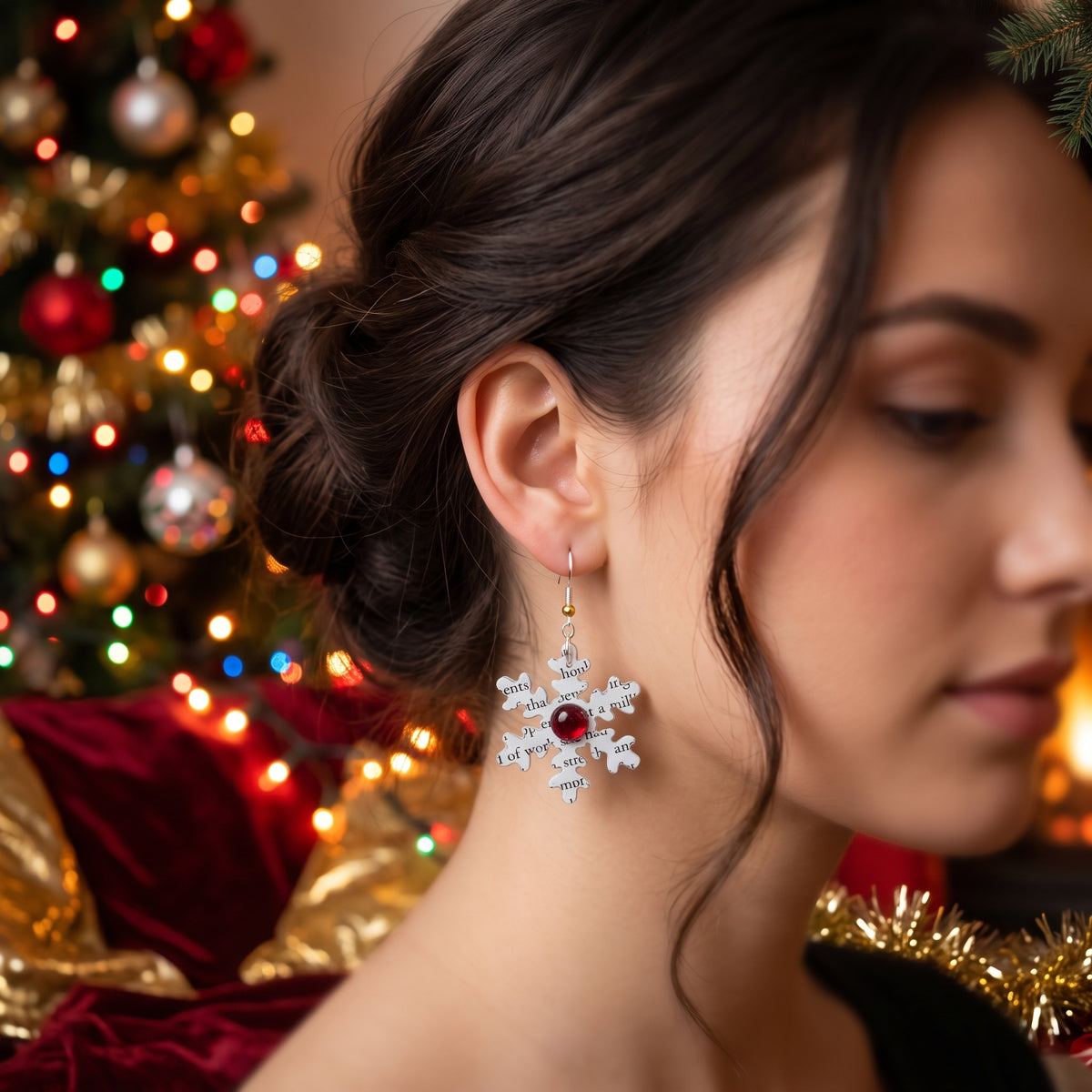 A Christmas Carol Snowflake Earrings | Book Page Jewelry | Literary Christmas Gift