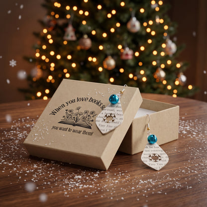 Book Page Snowflake Teardrop Earrings – A Christmas Carol