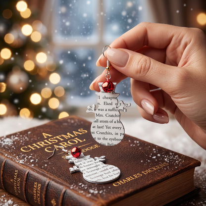 A Christmas Carol Snowman Book Page Earrings