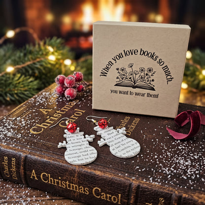 A Christmas Carol Snowman Book Page Earrings