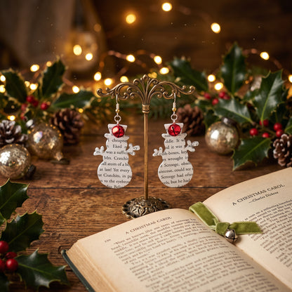 A Christmas Carol Snowman Book Page Earrings