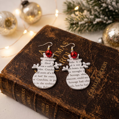 A Christmas Carol Snowman Book Page Earrings