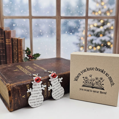 A Christmas Carol Snowman Book Page Earrings